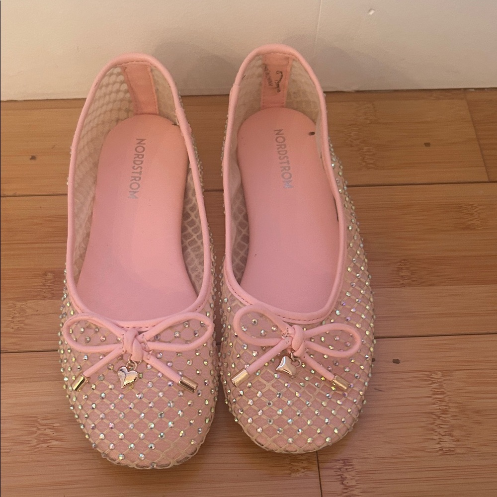 Nordstrom Girls Pink Rhinestone Ballet Flats